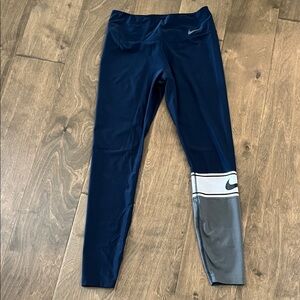 Woman Navy Blue Leggings with Gray Accent